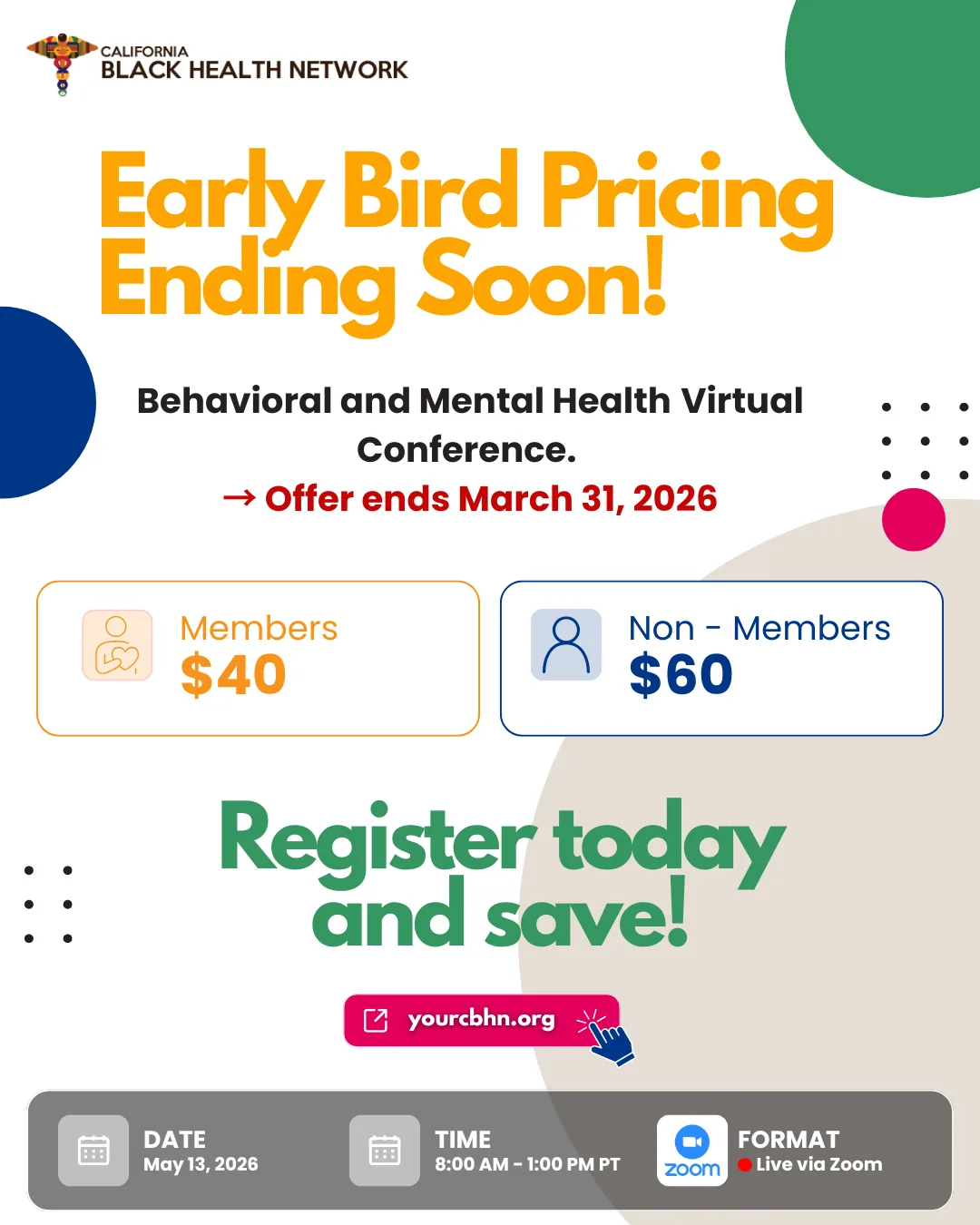 California Black Health Network social post counting down the end of early bird pricing