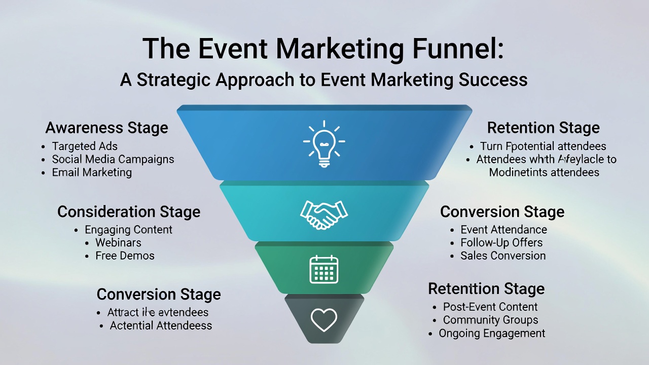 Event Marketing Funnel - Awareness, Consideration, Conversion stages
