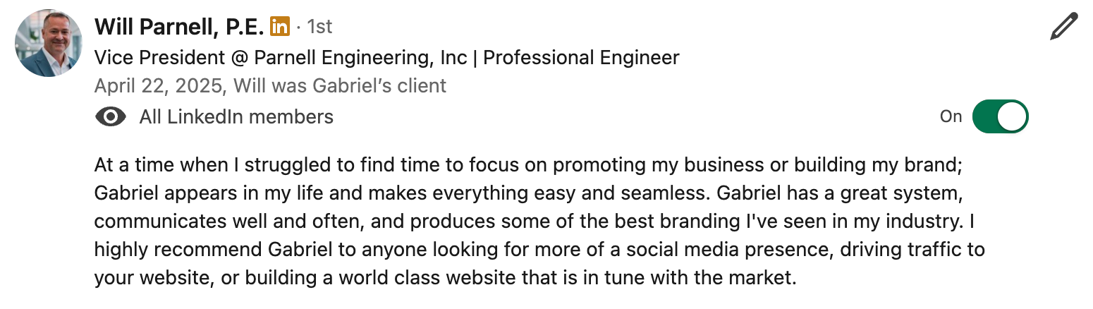 Testimonial from Will Parnell