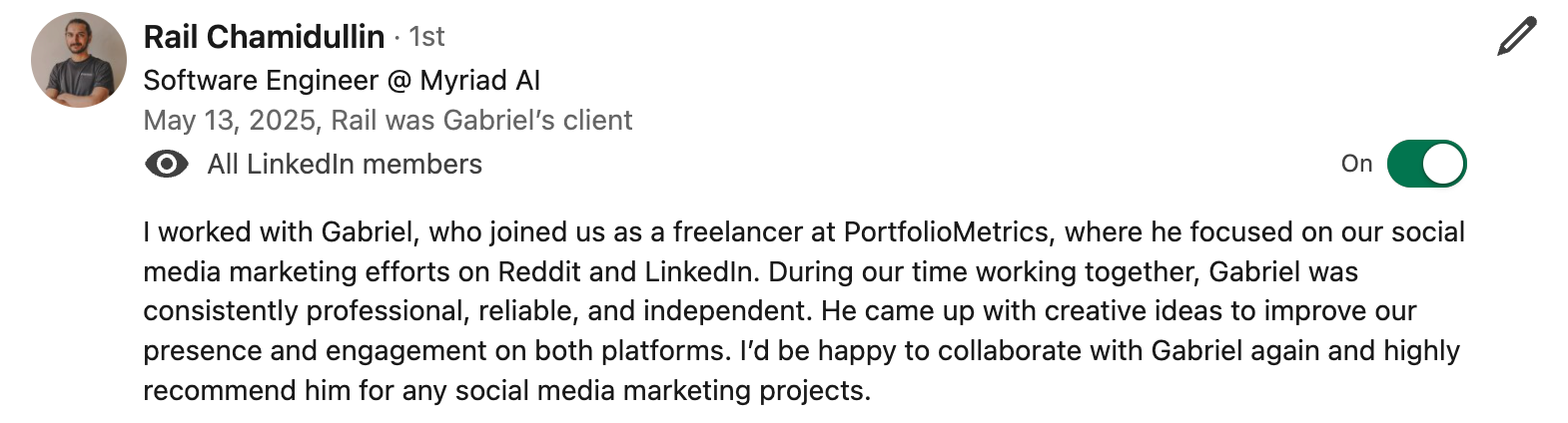 Testimonial from Rail Chamidullin